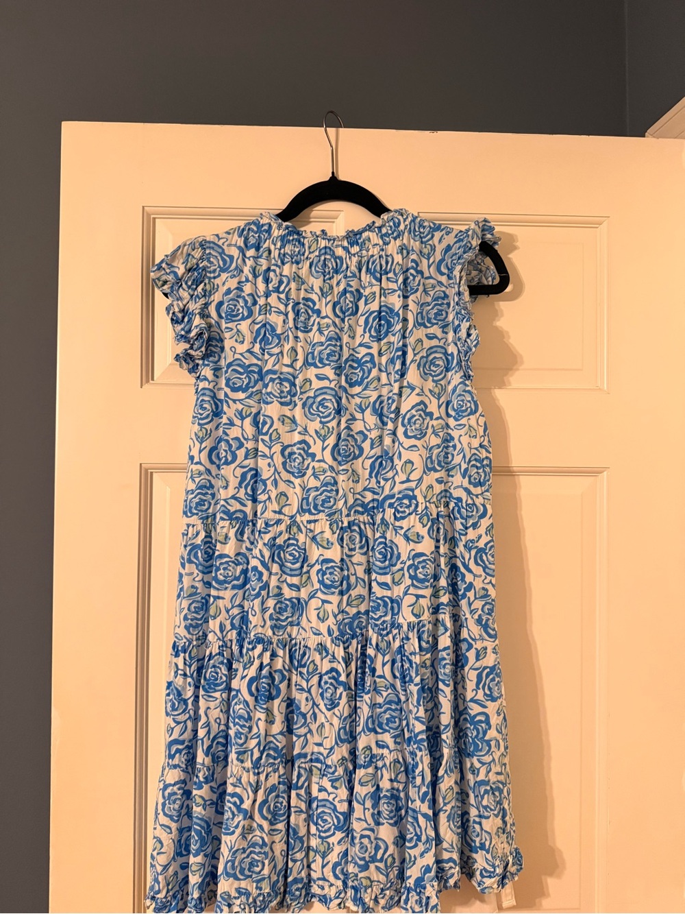 Blue Rose Print Ruffle Mini Dress - Picture 2 of 3